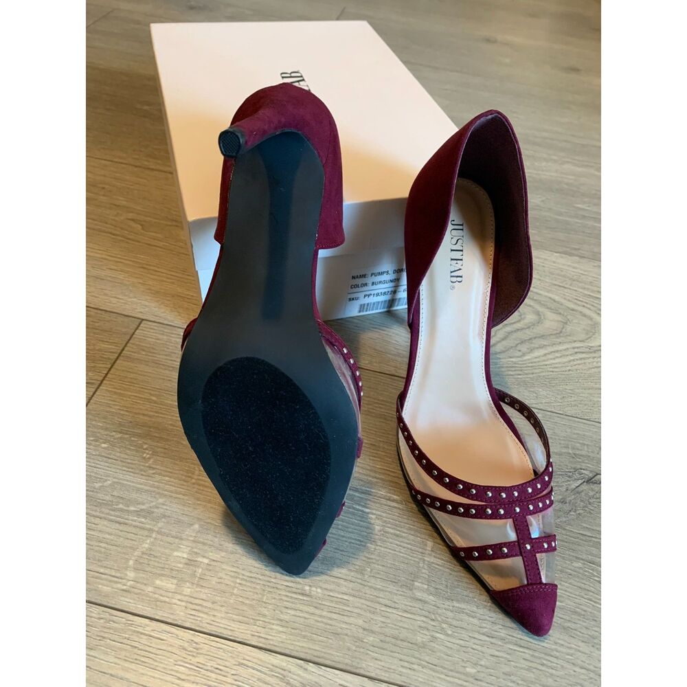 JustFab Burgundy Studded Strappy Stiletto Heels Pointed Toe Size 10 - Picture 4 of 7